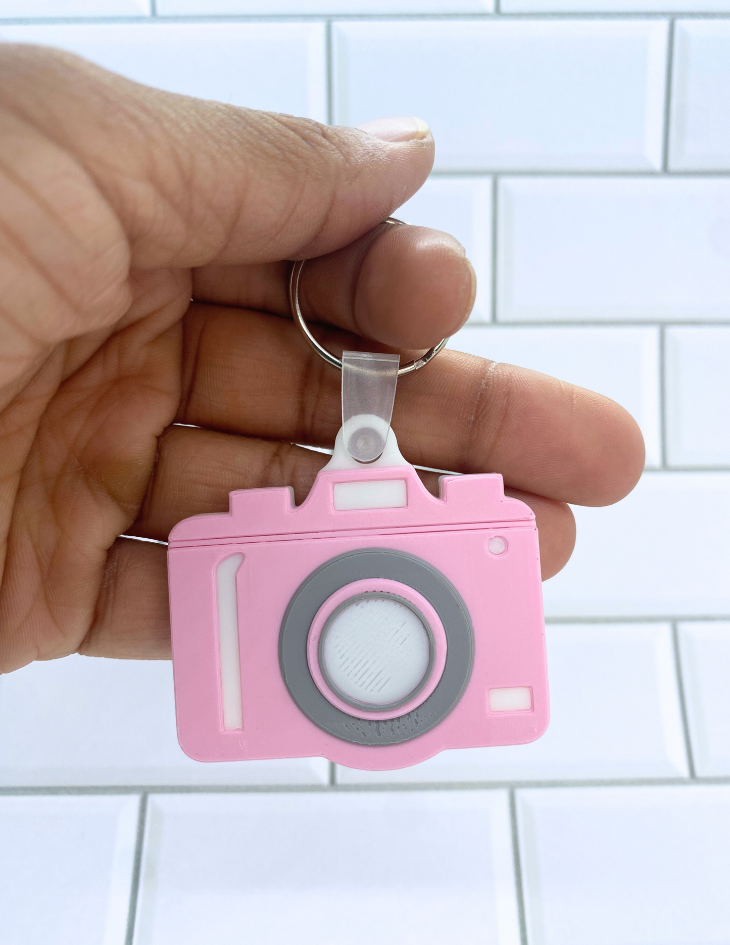 Pink Camera NFC Keychain – Physical 3D Printed Key Ring, Smart Contactless Tag for Sharing Links, Info & More