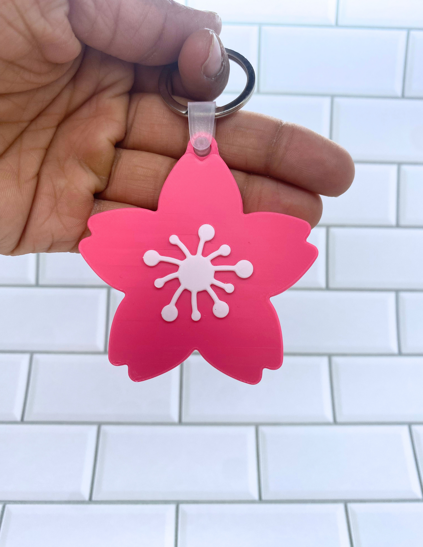 Cherry Blossom NFC Keychain – Physical 3D Printed Key Ring, Smart Contactless Tag for Sharing Links, Info & More