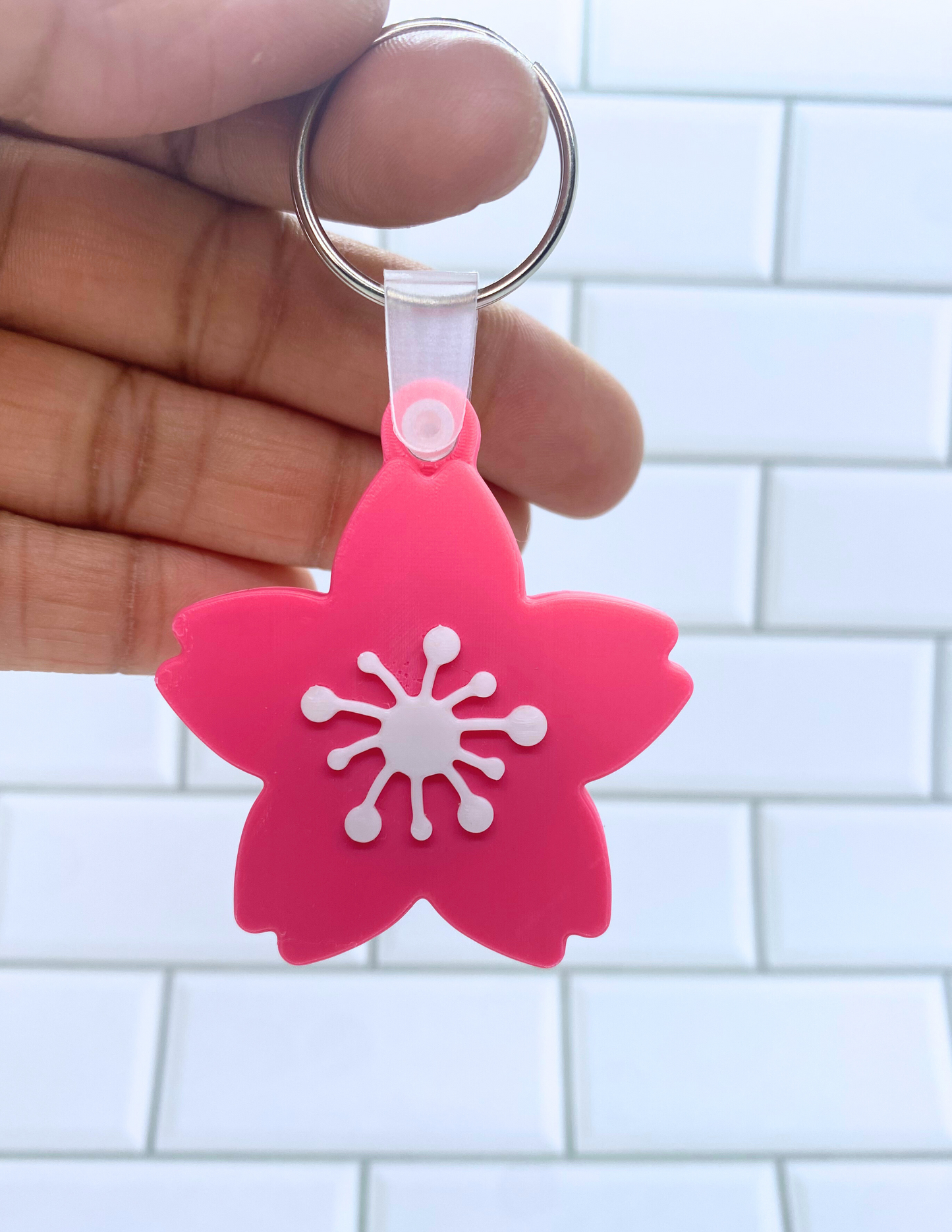 Cherry Blossom NFC Keychain – Physical 3D Printed Key Ring, Smart Contactless Tag for Sharing Links, Info & More