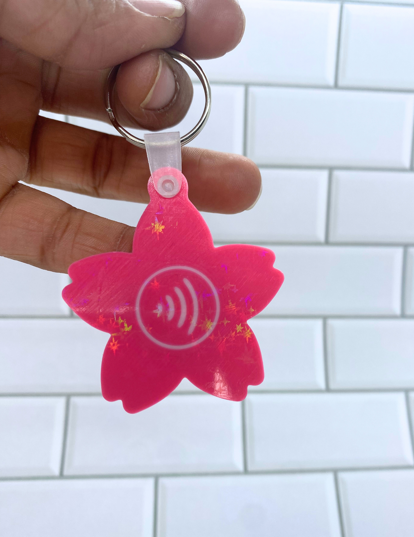 Cherry Blossom NFC Keychain – Physical 3D Printed Key Ring, Smart Contactless Tag for Sharing Links, Info & More