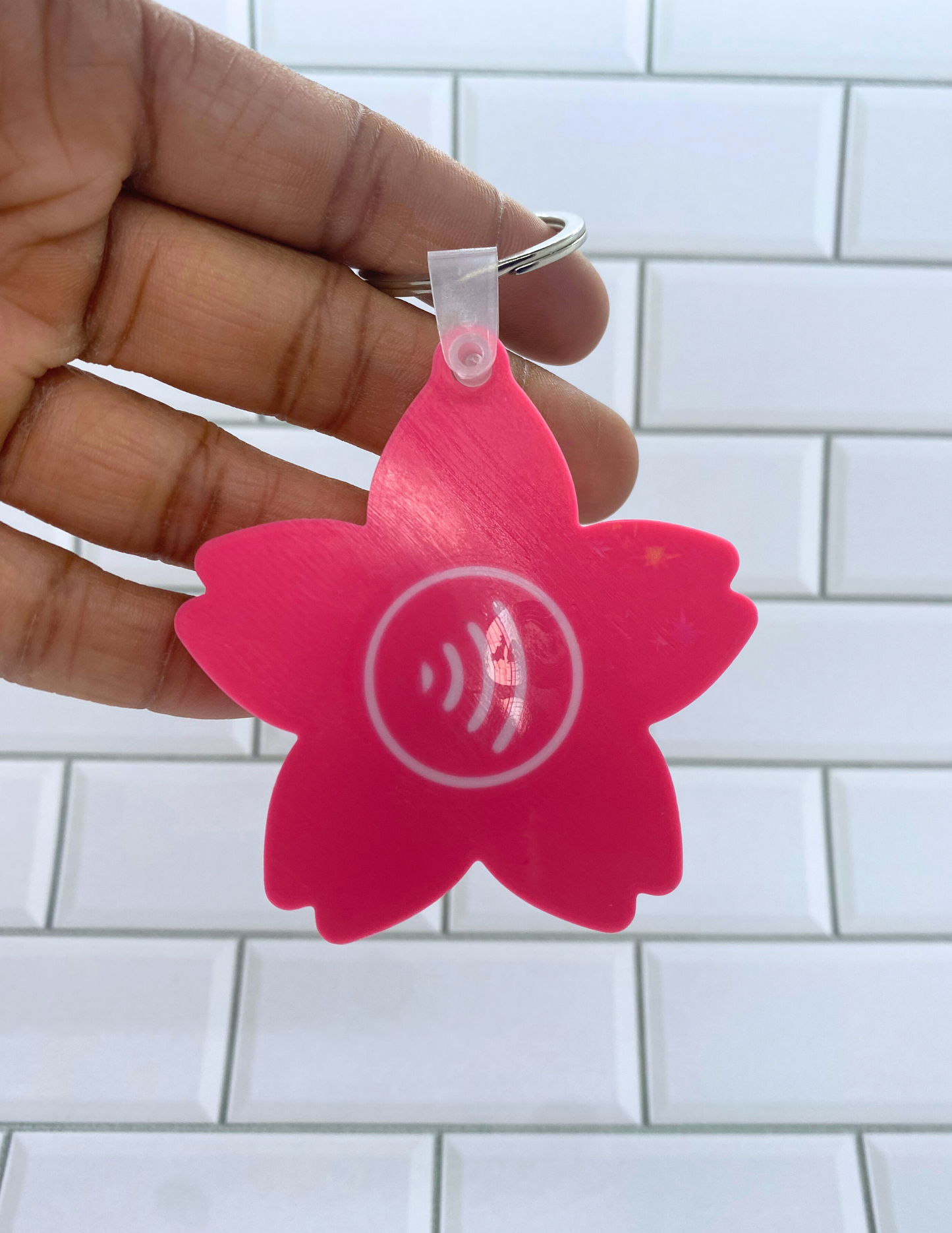 Cherry Blossom NFC Keychain – Physical 3D Printed Key Ring, Smart Contactless Tag for Sharing Links, Info & More