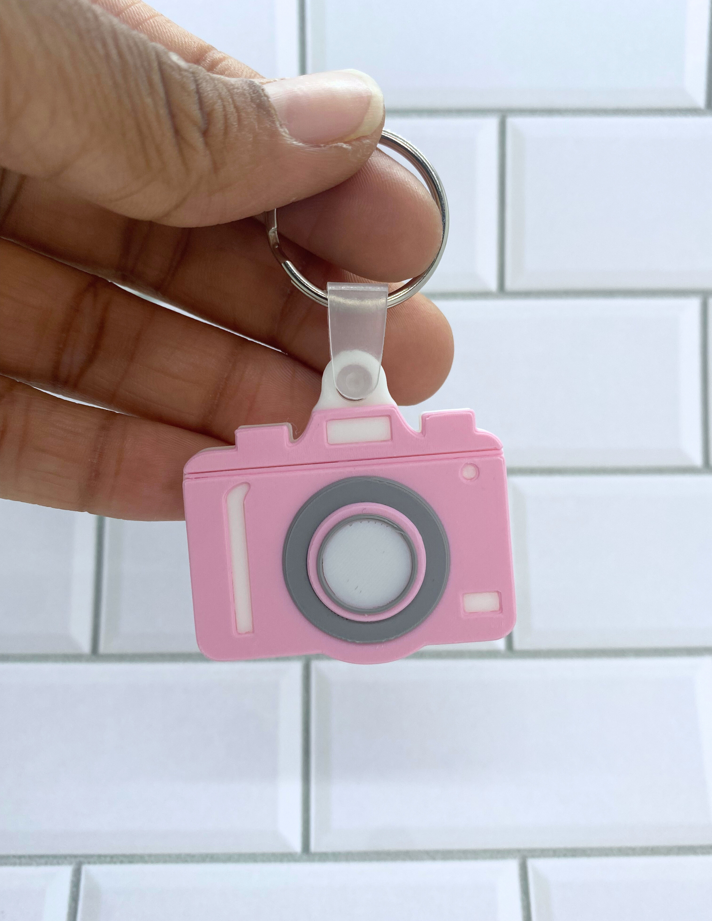 Pink Camera NFC Keychain – Physical 3D Printed Key Ring, Smart Contactless Tag for Sharing Links, Info & More