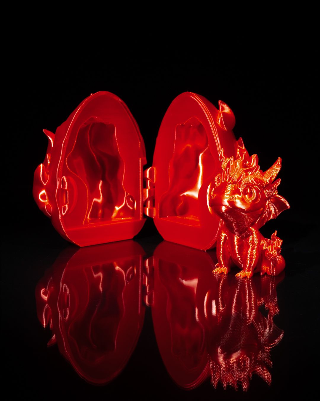 Fantasy Fire Baby Dragon with Crystal Egg – Handcrafted Collectible Figurine Set