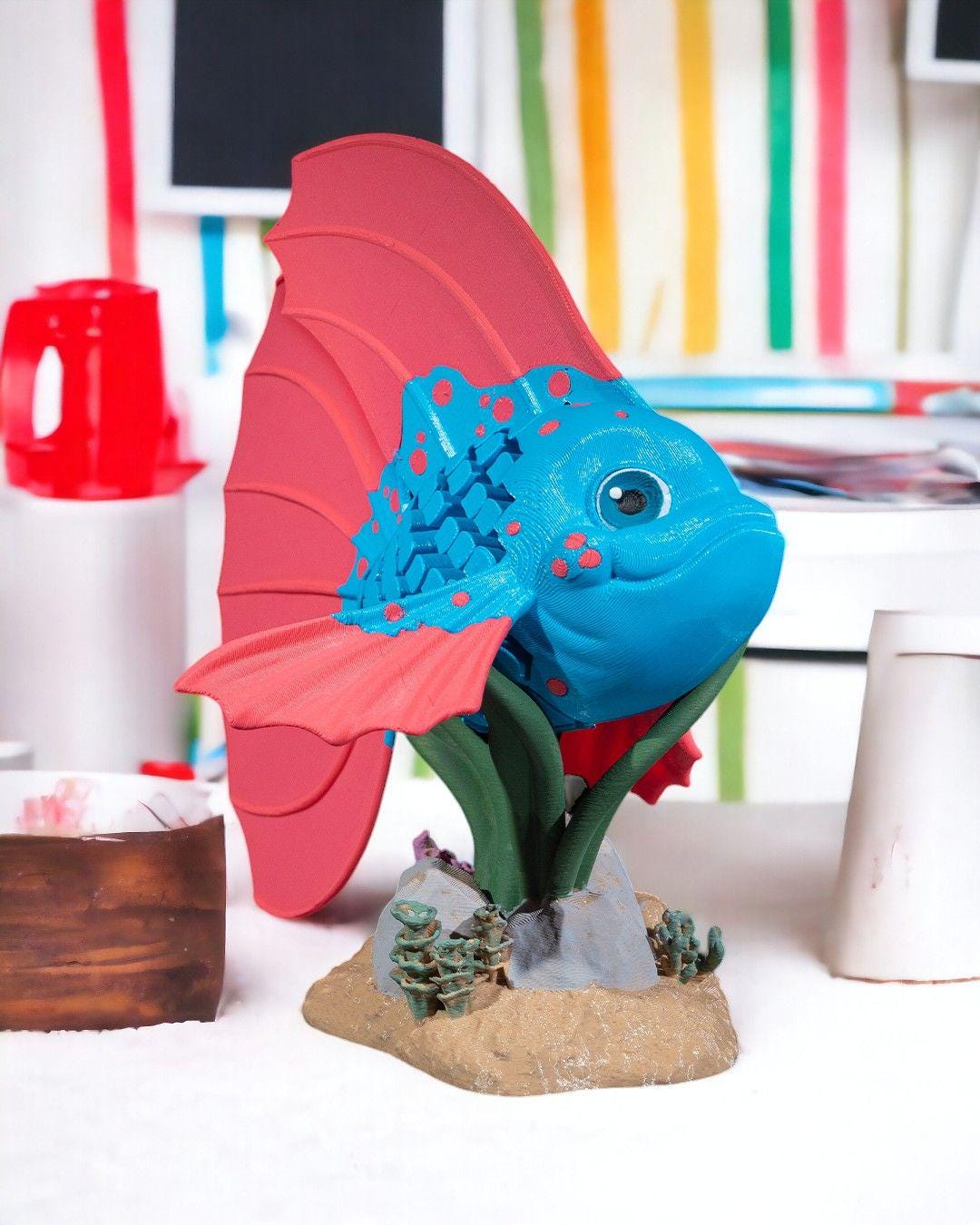 Bella the Betta Fish - 3D Printed Articulated Fish Fidget Toy | Poseable Aquarium Companion