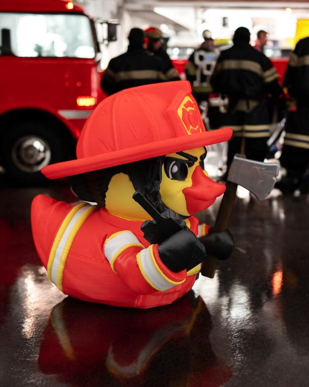 FireFeather – 3D Printed Articulated Duck Figurine | Funny Collectible for Jeep Owners & Duck Lovers | Firefighter Gift