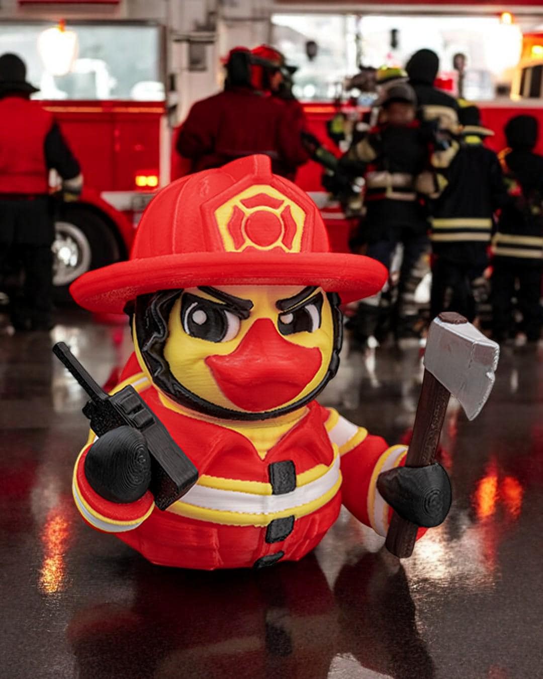 FireFeather – 3D Printed Articulated Duck Figurine | Funny Collectible for Jeep Owners & Duck Lovers | Firefighter Gift