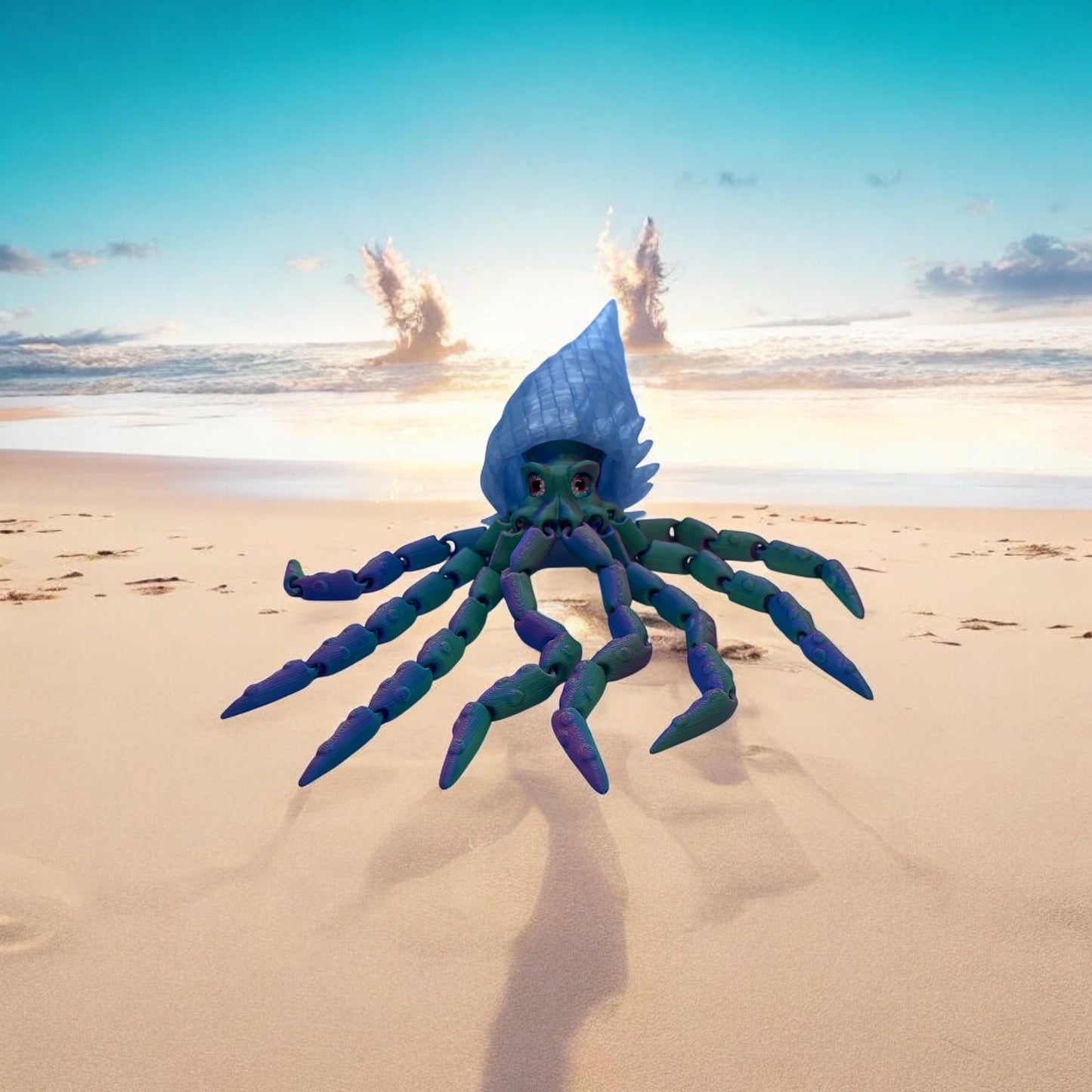 Finn the Squid – 3D Printed Ocean Companion| Squid with Shell| Dual Tri-Colored