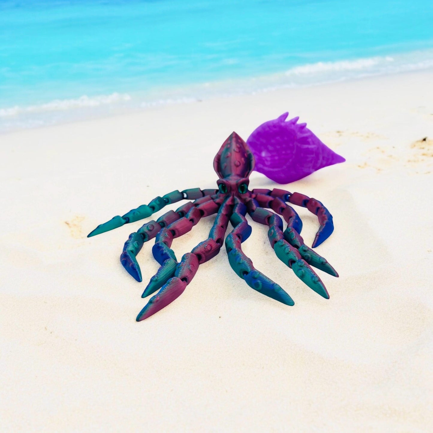 Finn the Squid – 3D Printed Ocean Companion| Squid with Shell| Dual Tri-Colored
