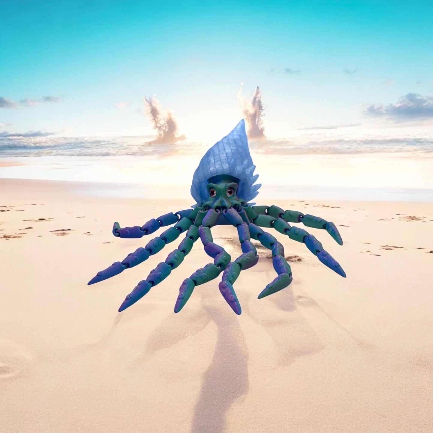 Finn the Squid – 3D Printed Ocean Companion| Squid with Shell| Dual Tri-Colored