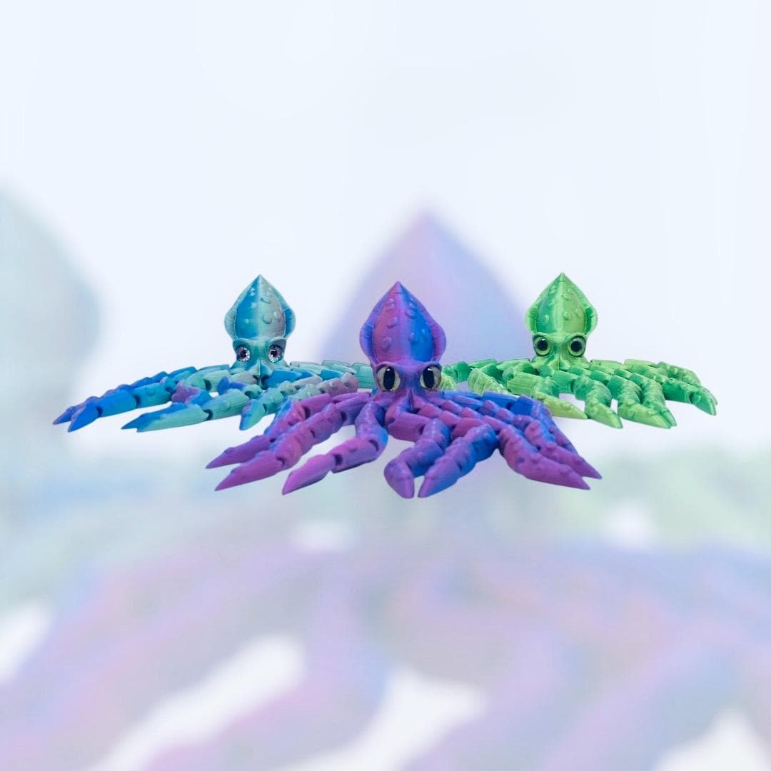 Finn the Squid – 3D Printed Ocean Companion| Squid with Shell| Dual Tri-Colored