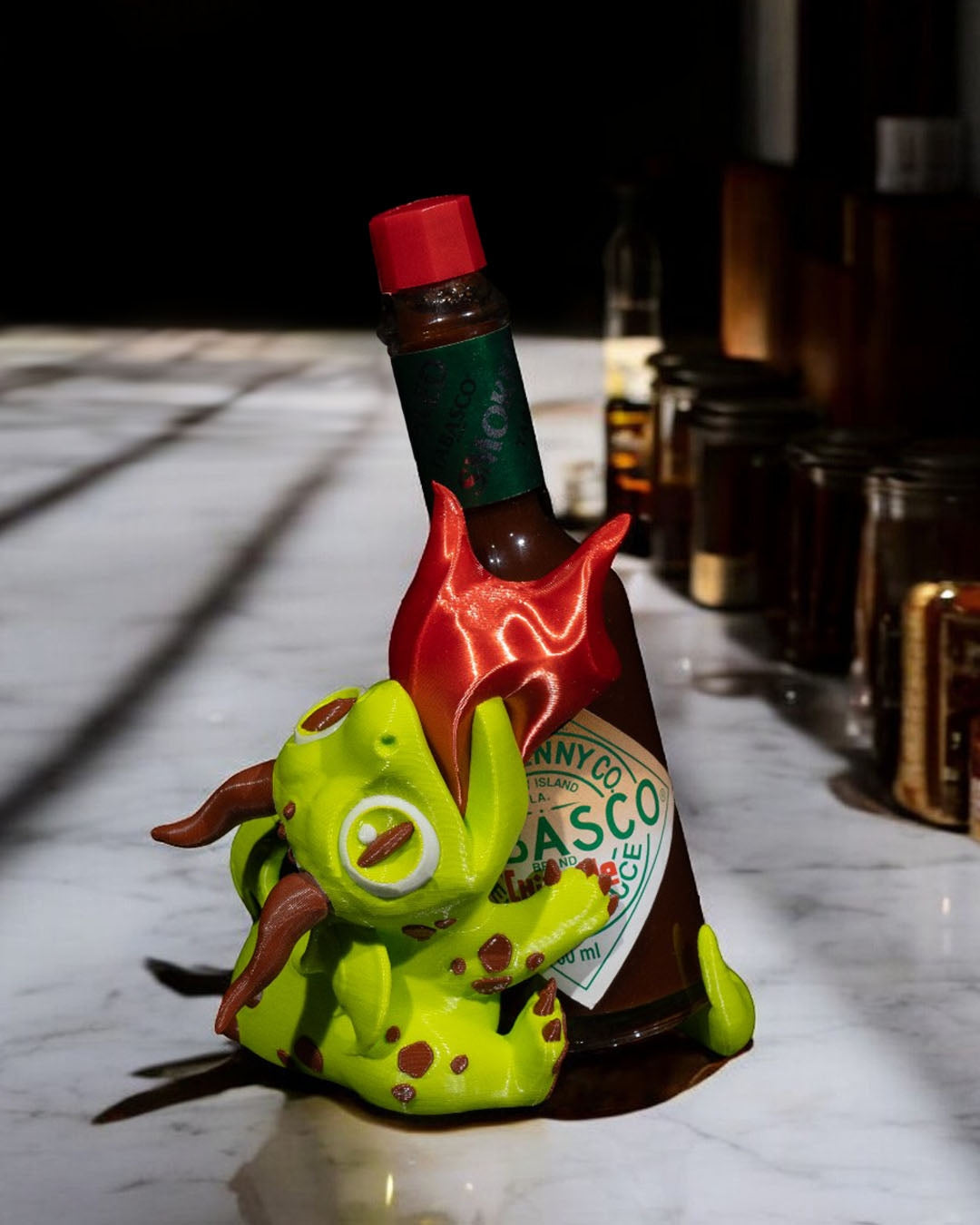 Dragon's Breath 3D Printed Tabasco Holder – Fiery Hot Sauce Display