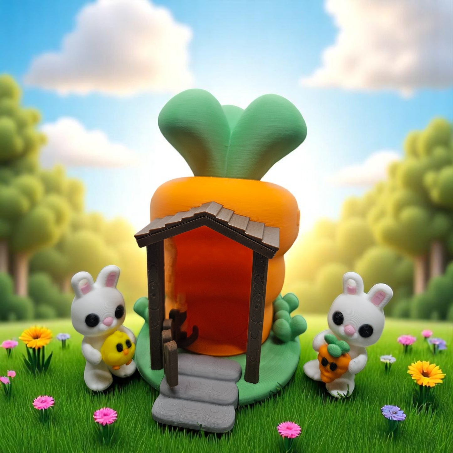 Mini DIY Carrot House Playset – Comes with Bunny & 4 Cute Buddies, Build or Preassembled Option