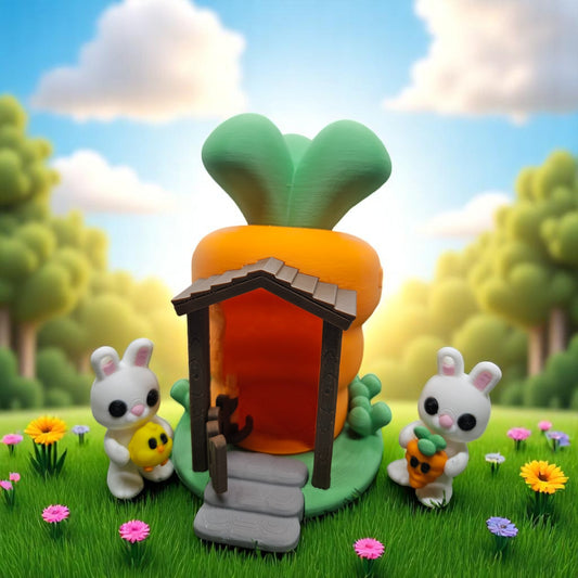 Mini DIY Carrot House Playset – Comes with Bunny & 4 Cute Buddies, Build or Preassembled Option