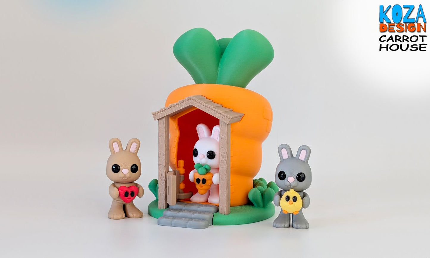 Mini DIY Carrot House Playset – Comes with Bunny & 4 Cute Buddies, Build or Preassembled Option