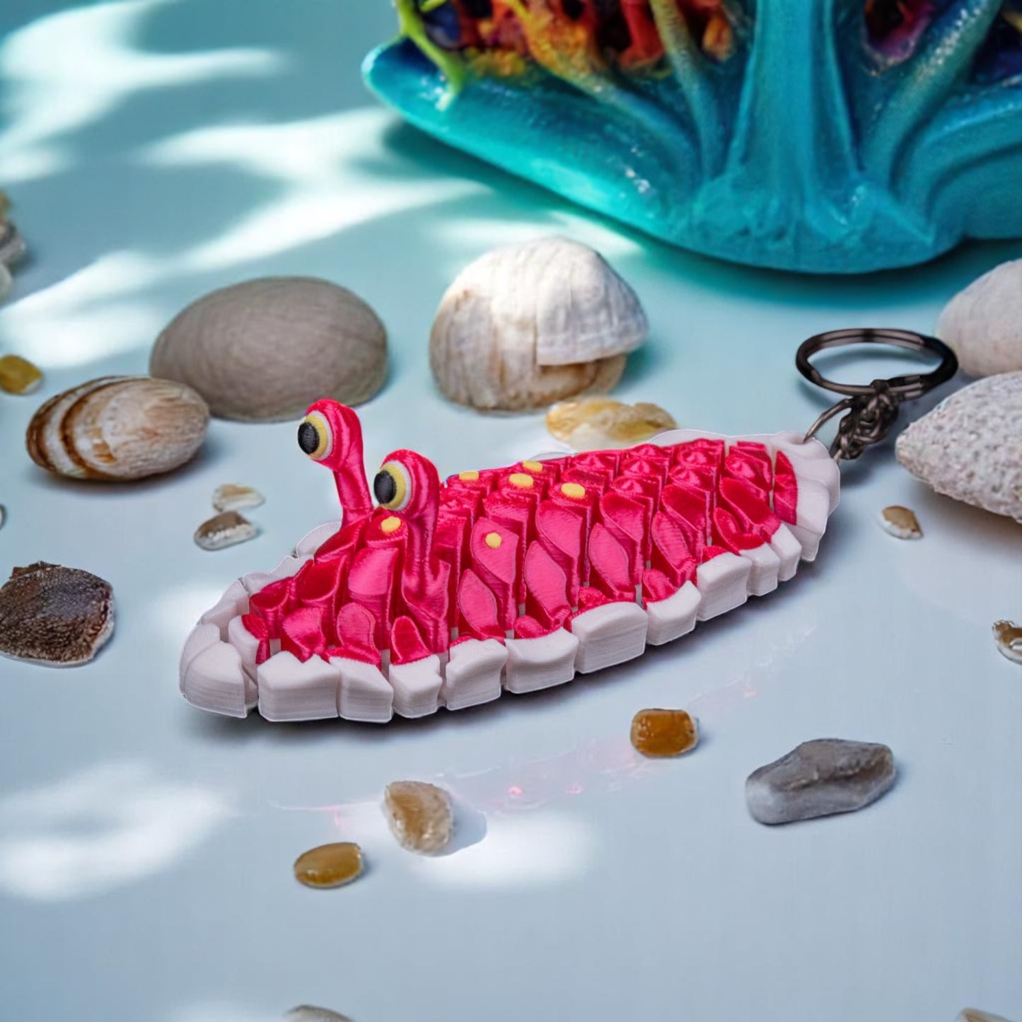 Doug the Sea Slug – 3D Printed Articulated Mesh Sea Slug Keychain | Sensory Fidget Toy & Desk Pet