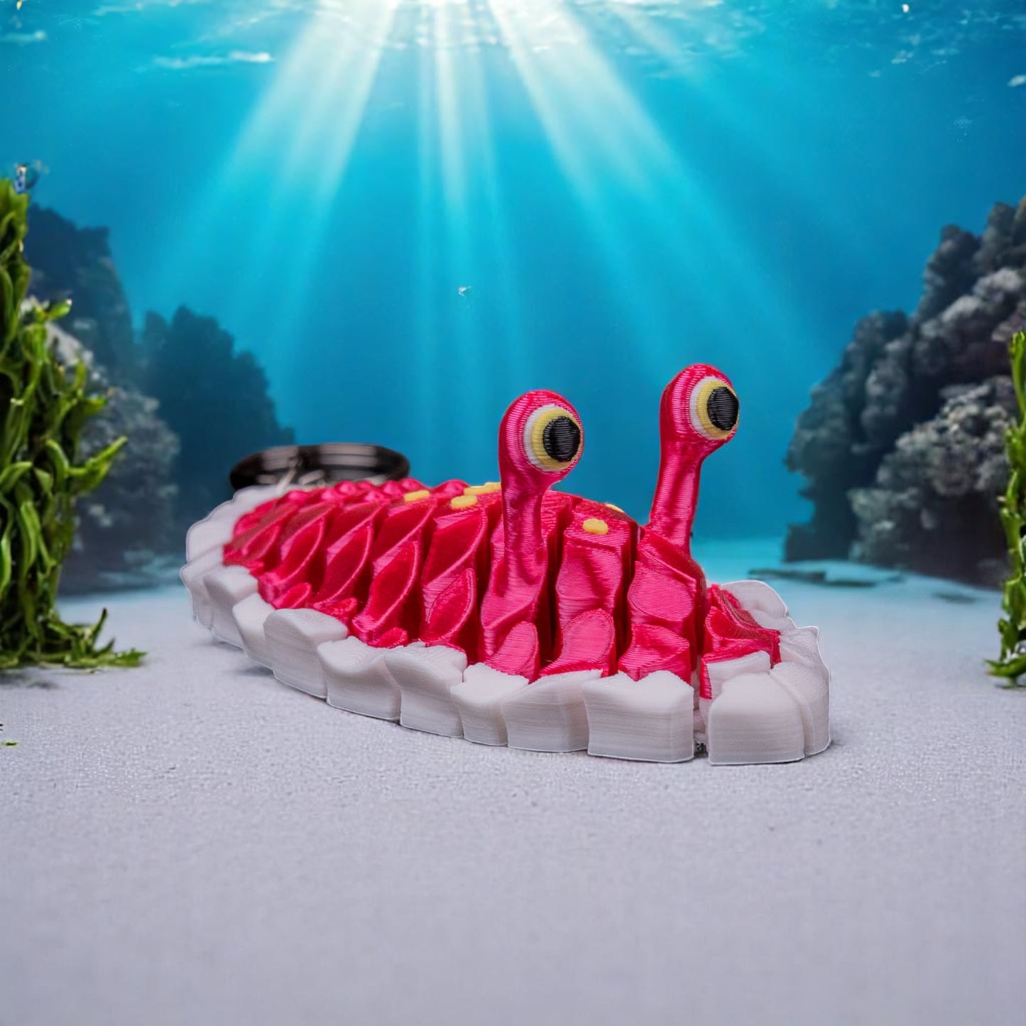 Doug the Sea Slug – 3D Printed Articulated Mesh Sea Slug Keychain | Sensory Fidget Toy & Desk Pet