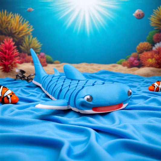 Mark the Whale Shark – 3D Printed Mesh Fidget Toy | Articulated Ocean Desk Pet | Sea Creature Collectible