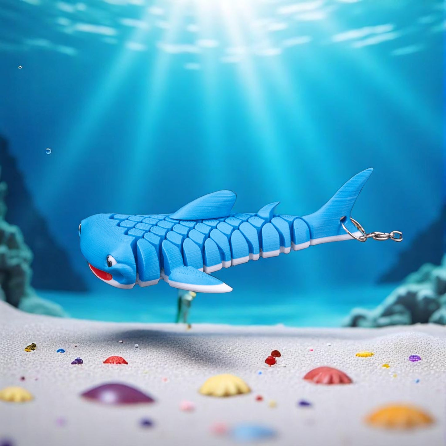 Mark the Whale Shark – 3D Printed Mesh Fidget Toy | Articulated Ocean Desk Pet | Sea Creature Collectible