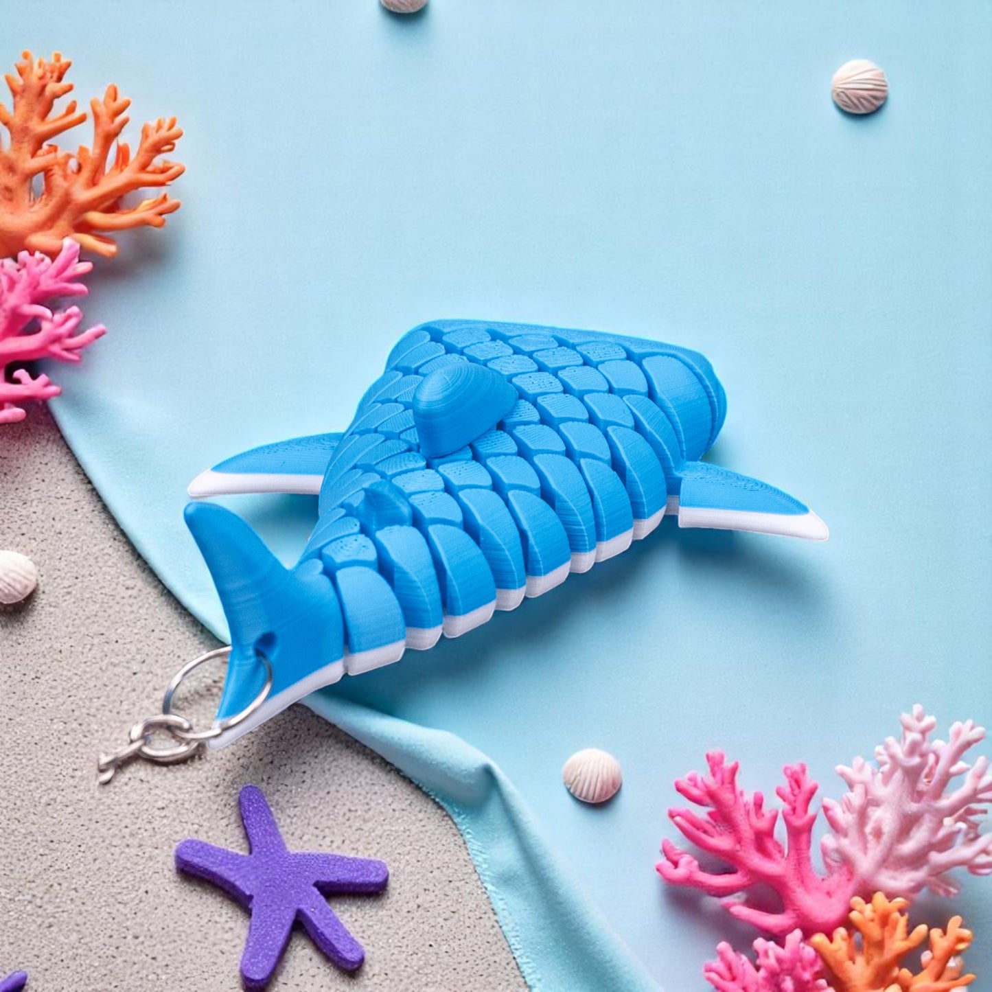 Mark the Whale Shark – 3D Printed Mesh Fidget Toy | Articulated Ocean Desk Pet | Sea Creature Collectible