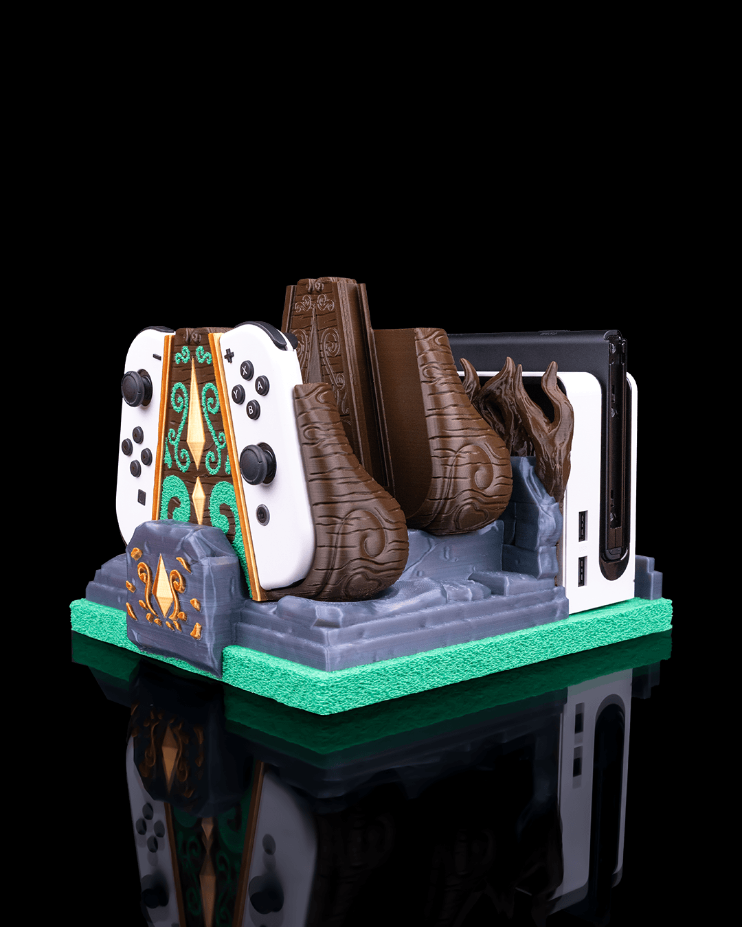 Mossy Shrine Dock Cover & Controller Holder | 3D Printed Nintendo Switch Dock & Joy-Con Stand | Single & Dual Controller Options