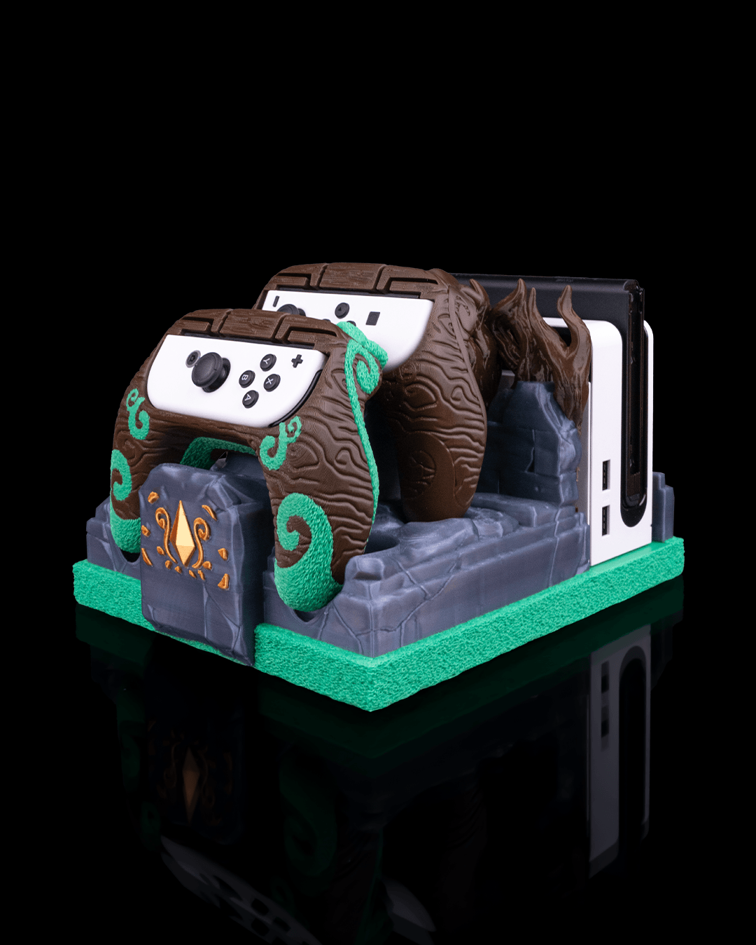 Mossy Shrine Dock Cover & Controller Holder | 3D Printed Nintendo Switch Dock & Joy-Con Stand | Single & Dual Controller Options