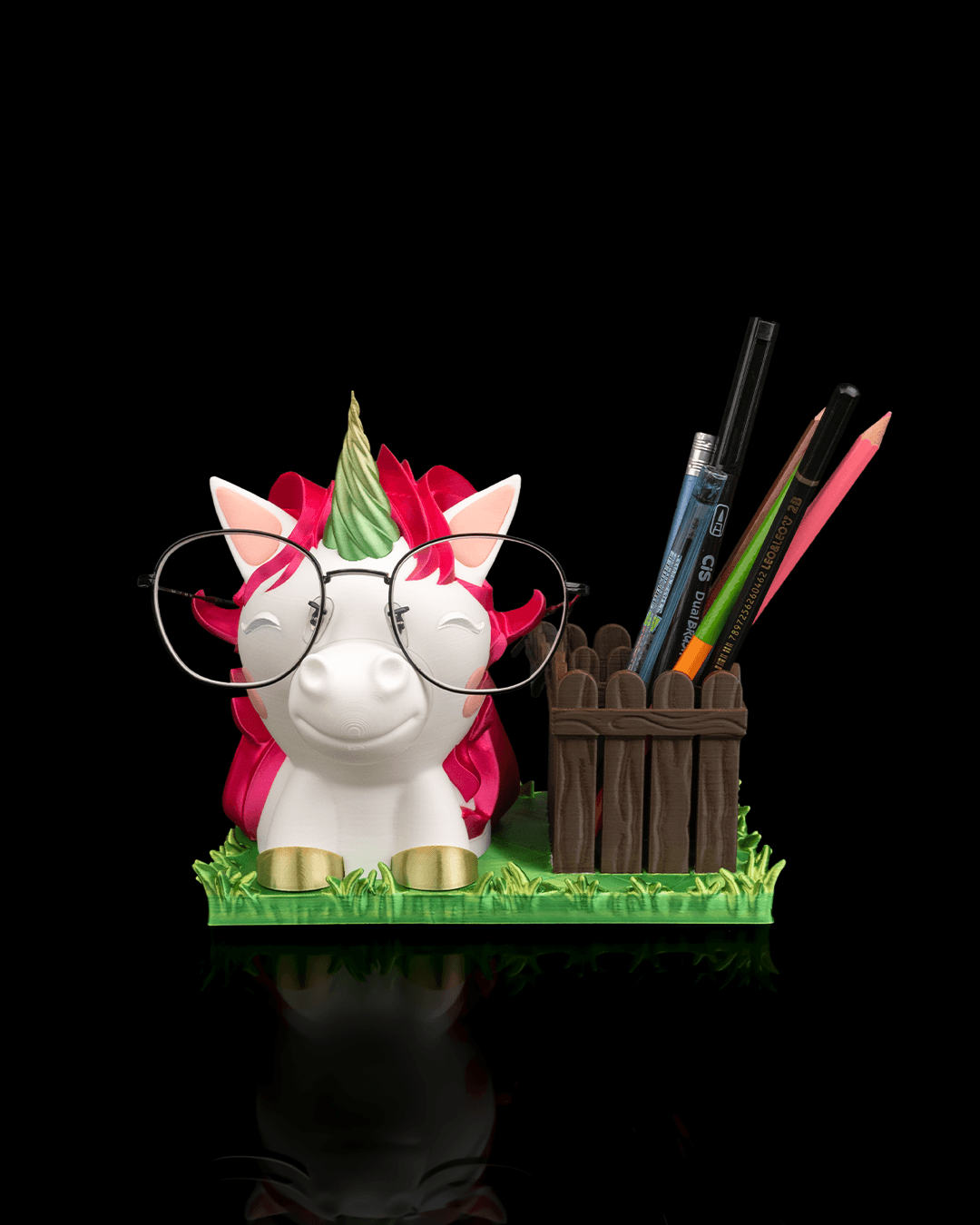 Ms. Unicorn glasses and pen holder
