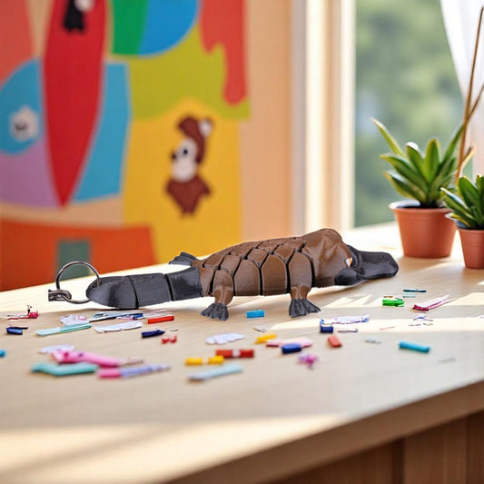 Pierre the Platypus Mesh Fidget Keychain – Articulated 3D Printed Animal Toy – Sensory Gift for Kids & Adults