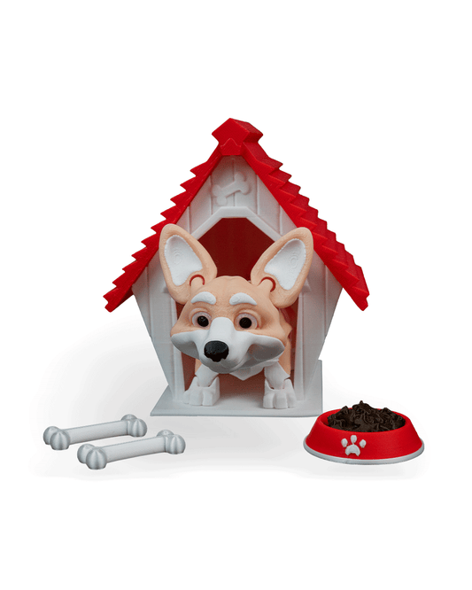 🐶 3D Printed Dog House Playset with Mini Dog Figurine | Custom Pet Toy with Bone, Food Dish & 5 Dog Options