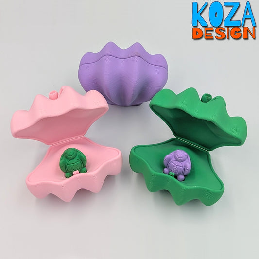 Enchanted Seashell with Hidden Turtle Pearl – 3D Printed Ocean-Inspired Surprise Toy & Decor