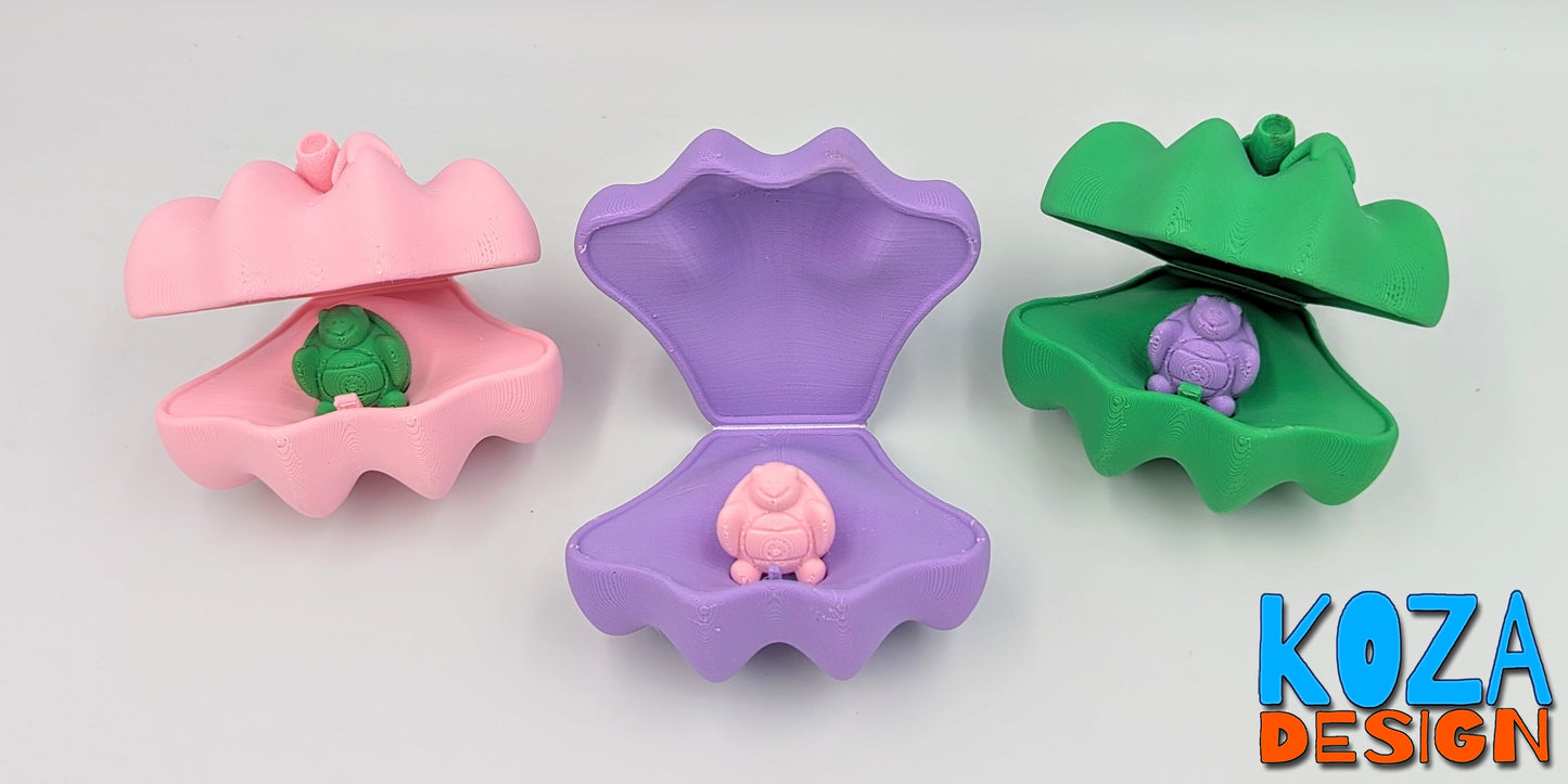 Enchanted Seashell with Hidden Turtle Pearl – 3D Printed Ocean-Inspired Surprise Toy & Decor