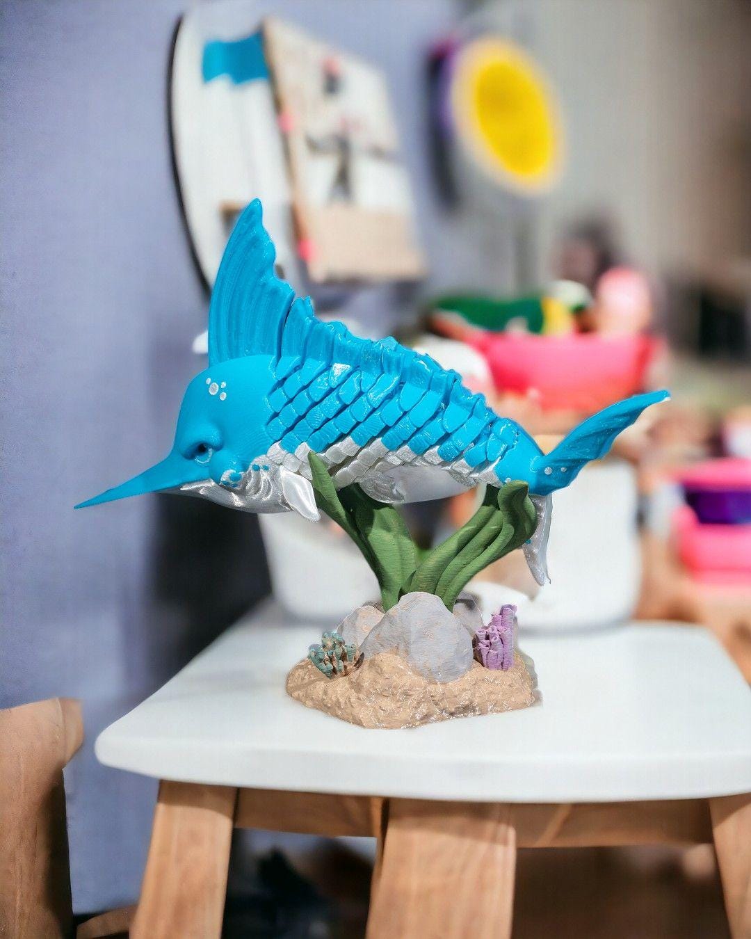 Merlin the Marlin - 3D Printed Articulated Fish Fidget Toy | Poseable Sea Creature | Desk Toy | Sensory Play | Autism