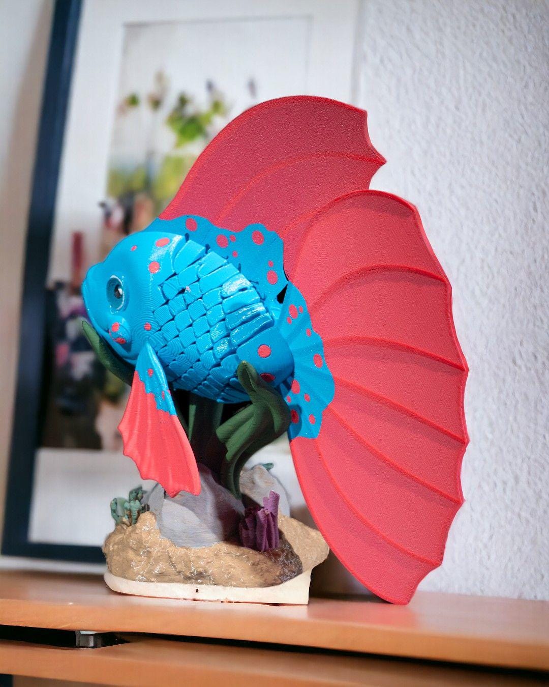 Bella the Betta Fish - 3D Printed Articulated Fish Fidget Toy | Poseable Aquarium Companion