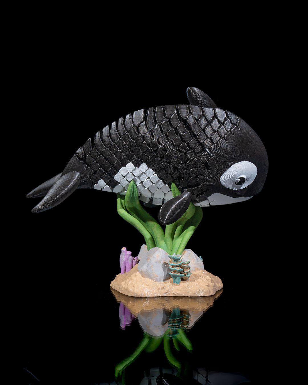 Oscar the Orca - 3D Printed Articulated Orca Fidget Toy | Poseable Sea Creature | Desk Toys