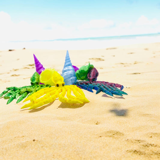 Finn the Squid – 3D Printed Ocean Companion| Squid with Shell| Dual Tri-Colored