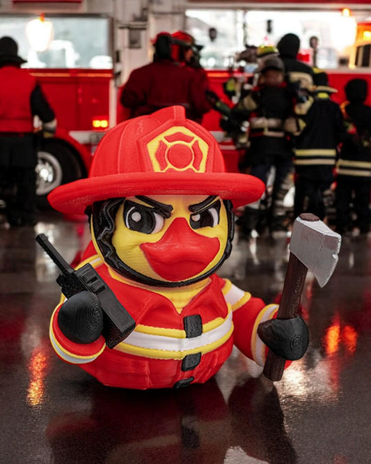 FireFeather – 3D Printed Articulated Duck Figurine | Funny Collectible for Jeep Owners & Duck Lovers | Firefighter Gift